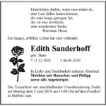 Traueranzeige Edith Sanderhoff, geb. Horn
