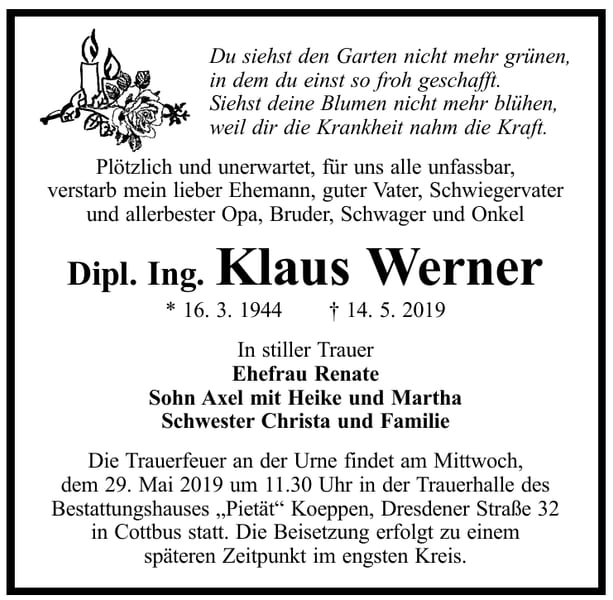 Traueranzeige Klaus Werner
