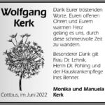 Danksagung Wolfgang Kerk
