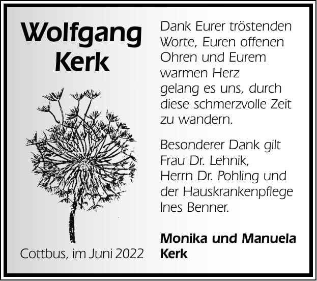 Danksagung Wolfgang Kerk