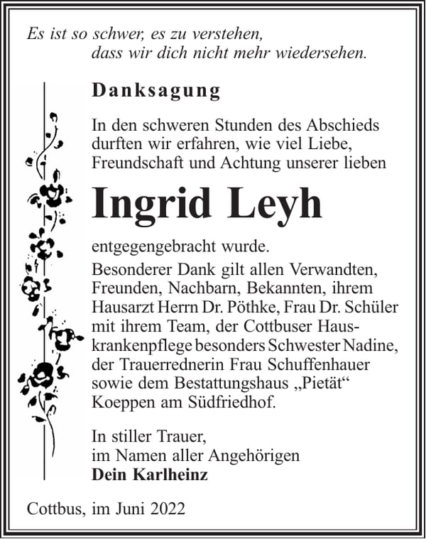 Danksagung Ingrid Leyh