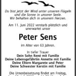 Traueranzeige Peter Sens