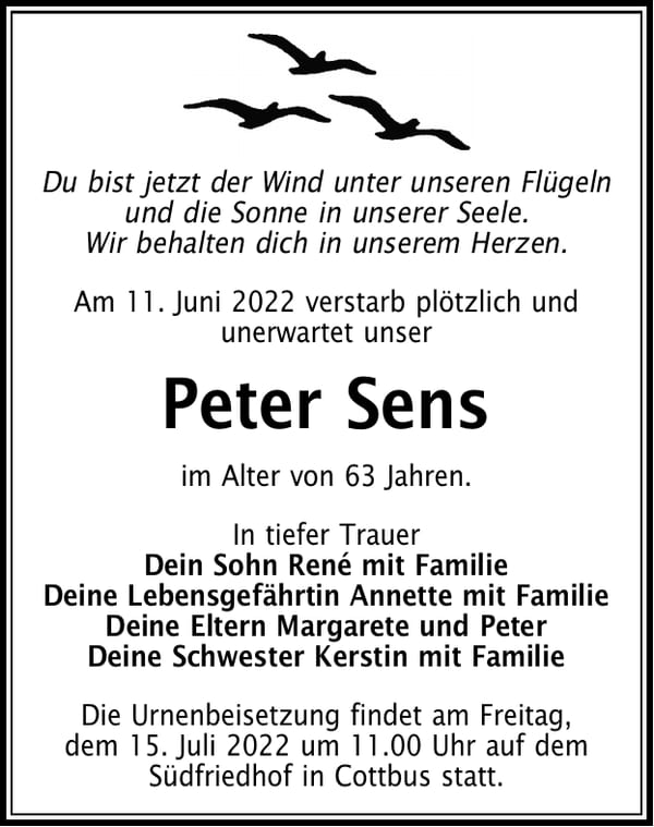 Traueranzeige Peter Sens