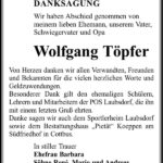 Danksagung Wolfgang Töpfer