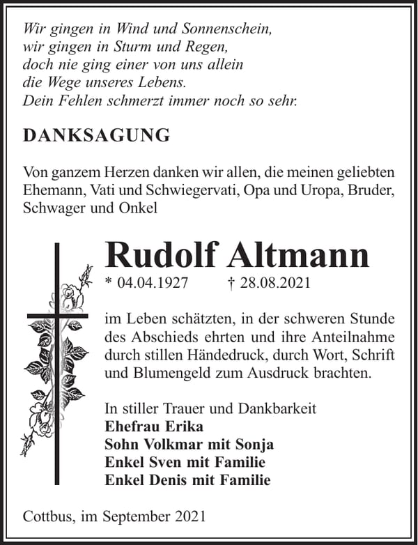 Danksagung Rudolf Altmann