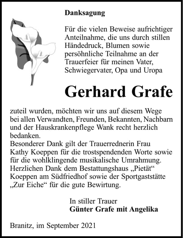 Danksagung Gerhard Grafe