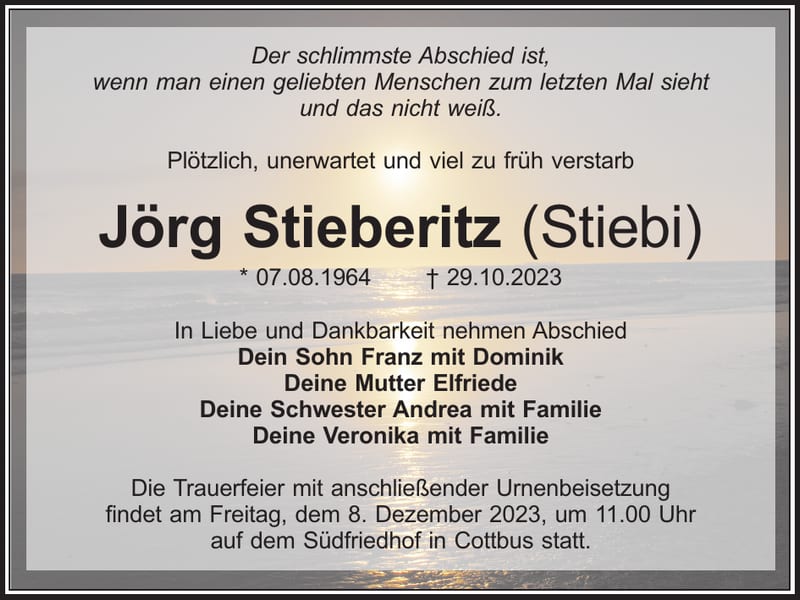 Traueranzeige Jörg Stieberitz