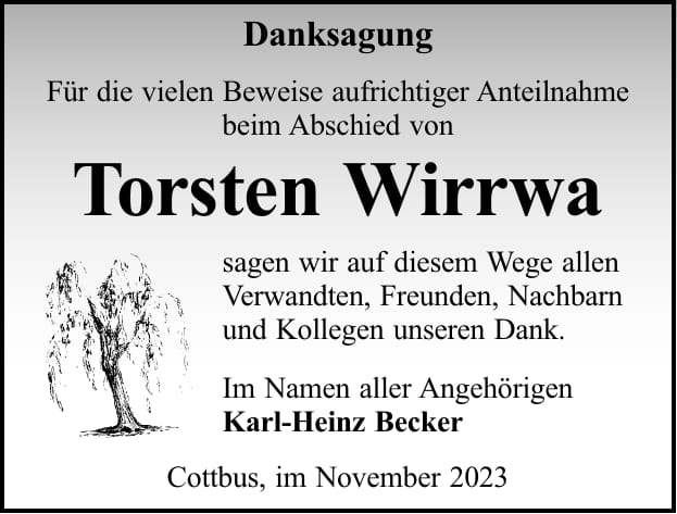 Danksagung Torsten Wirrwa