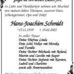 Traueranzeige Hans-Joachim Schmidt