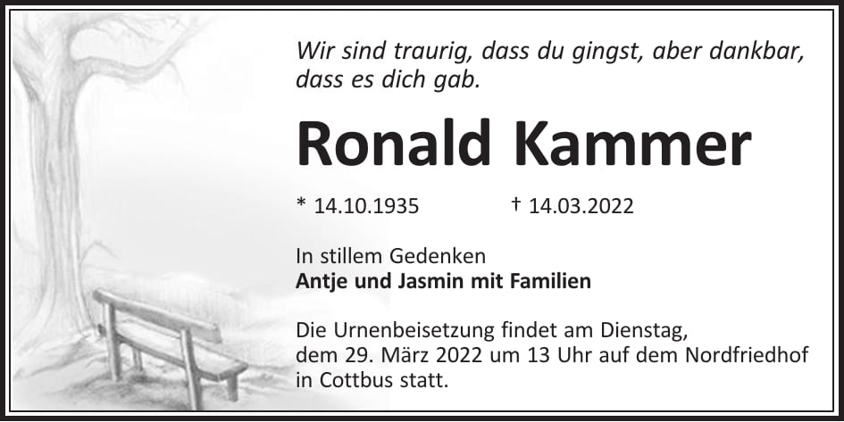 Traueranzeige Ronald Kammer