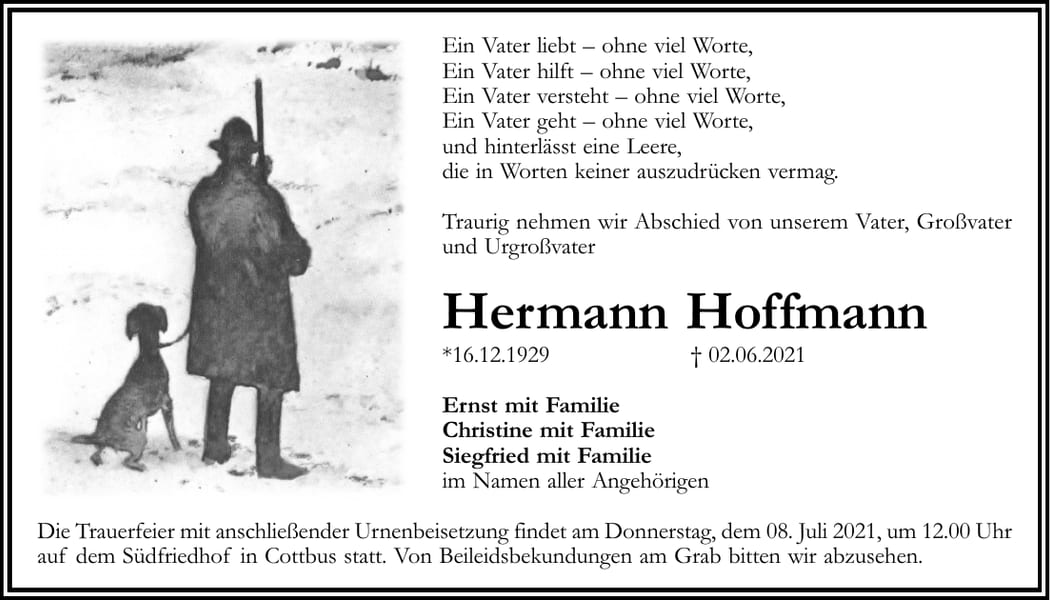 Traueranzeige Hermann Hoffmann