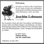 Danksagung Joachim Lehmann