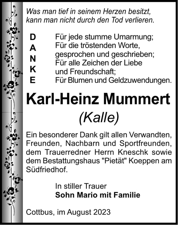Danksagung Karl-Heinz Mummert