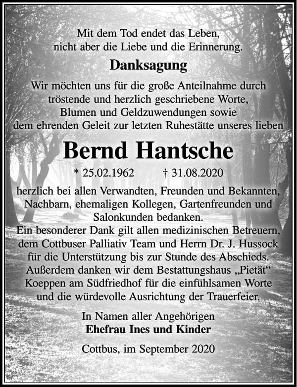 Danksagung Bernd Hantsche
