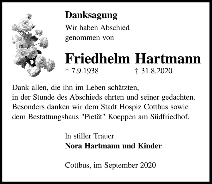 Danksagung Friedhelm Hartmann
