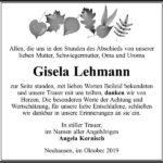 Danksagung Gisela Lehmann