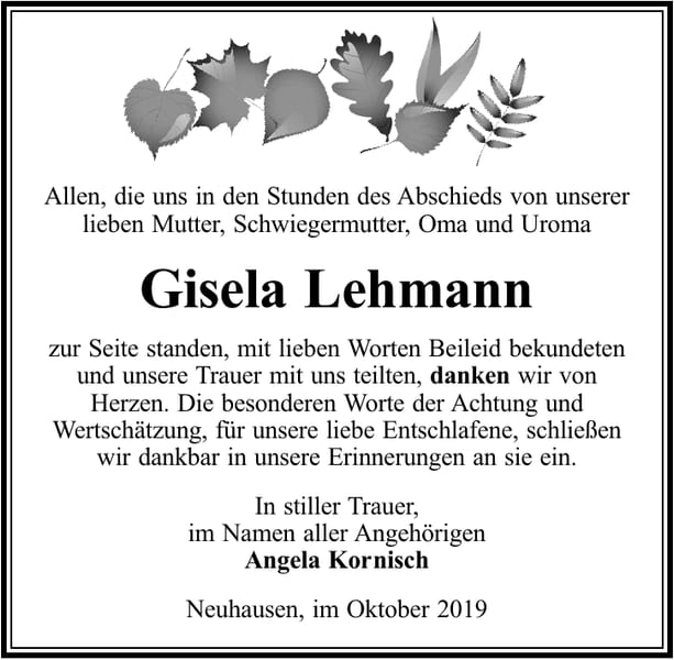Danksagung Gisela Lehmann