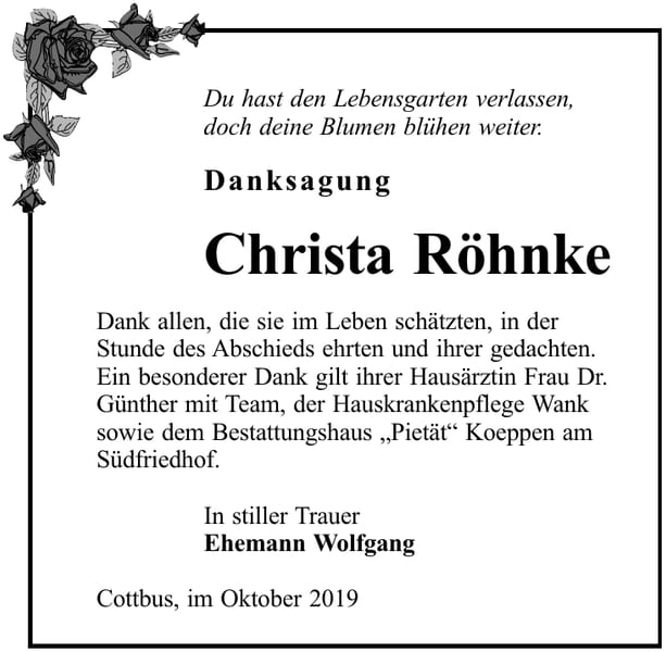 Danksagung Christa Röhnke