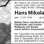 Traueranzeige Hans Mikolajczak