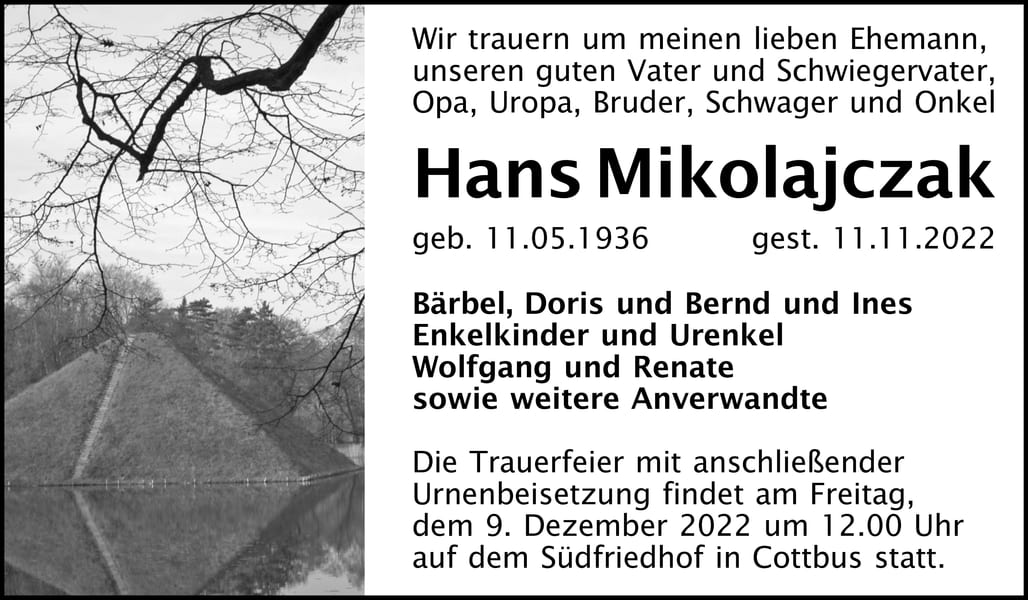 Traueranzeige Hans Mikolajczak