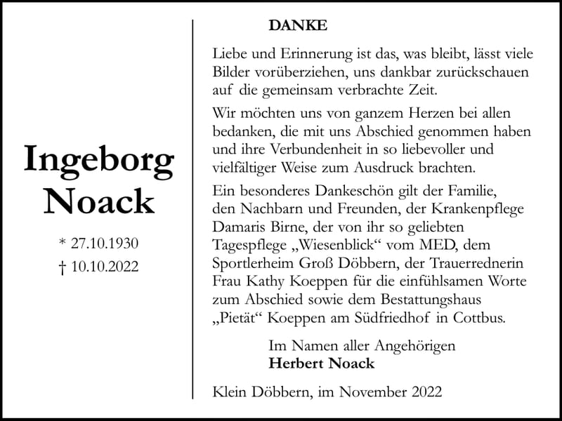 Danksagung Ingeborg Noack