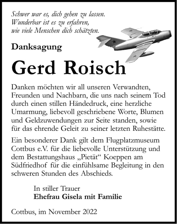 Danksagung Gerd Roisch