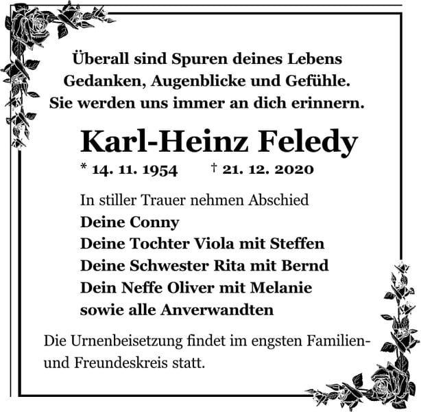 Traueranzeige Karl-Heinz Feledy