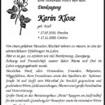 Danksagung Karin Klose, geb. Krall