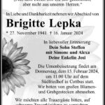 Traueranzeige Brigitte Lepka