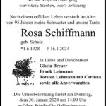 Traueranzeige Rosa Schiffmann, geb. Schulz