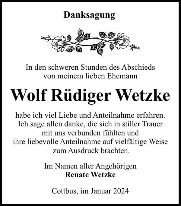 Danksagung Wolf Rüdiger Wetzke