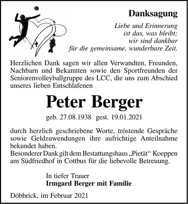 Danksagung Peter Berger