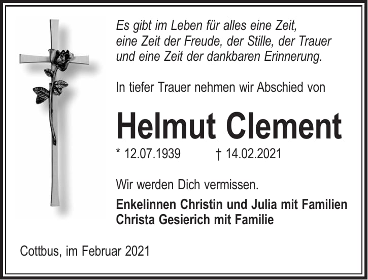 Traueranzeige Helmut Clement