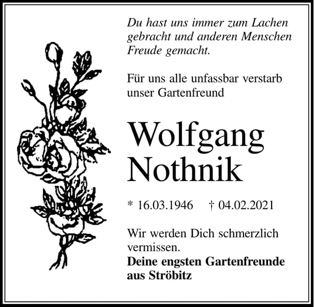 Traueranzeige Wolfgang Nothnik