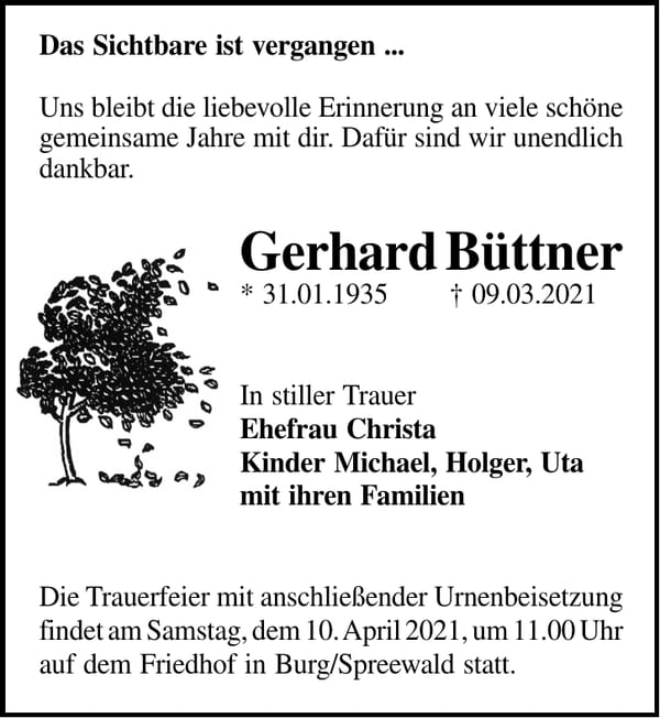 Traueranzeige Gerhard Büttner