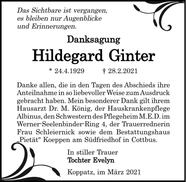 Danksagung Hildegard Ginter