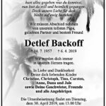 Traueranzeige Detlef Backoff