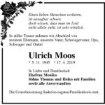 Traueranzeige Ulrich Moos