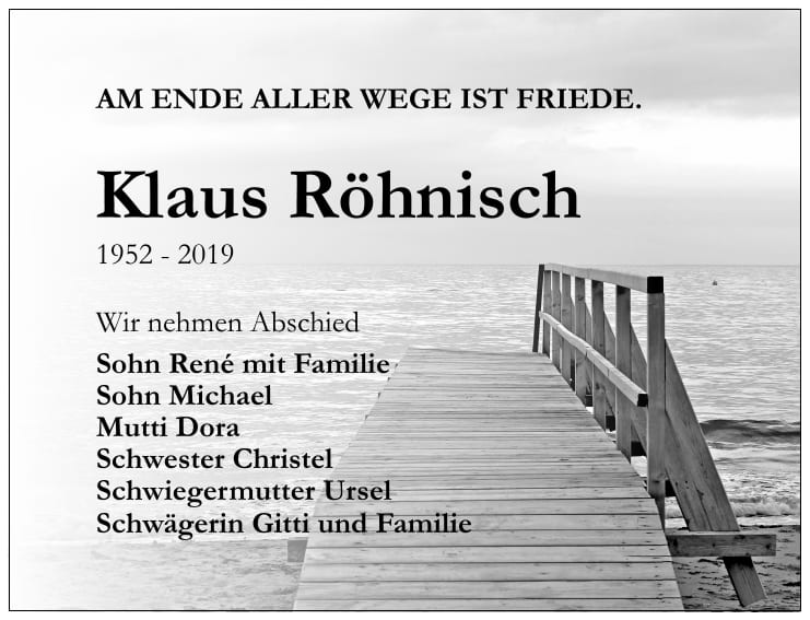 Traueranzeige Klaus Röhnisch