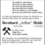 Traueranzeige Bernhard „Arthur“ Heide