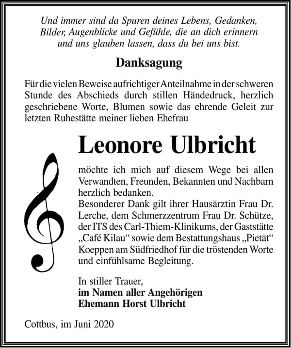 Danksagung Leonore Ulbricht