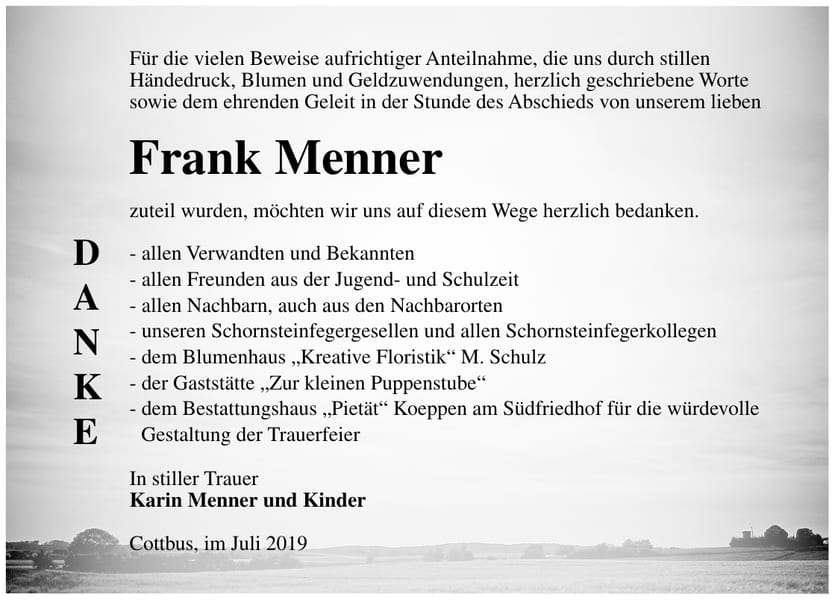 Traueranzeige Frank Menner