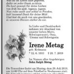 Traueranzeige Irene Metag, geb. Erdmann
