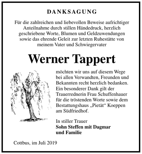 Traueranzeige Werner Tappert