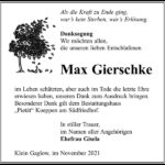 Danksagung Max Gierschke