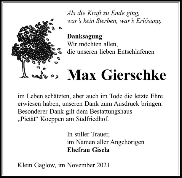 Danksagung Max Gierschke