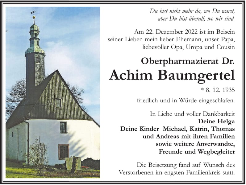 Traueranzeige Achim Baumgertel