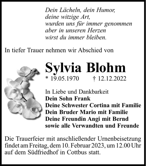 Traueranzeige Sylvia Blohm
