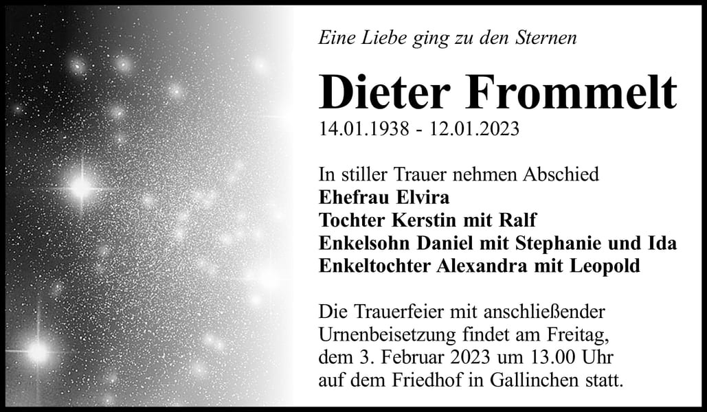 Traueranzeige Dieter Frommelt