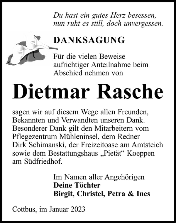Danksagung Dietmar Rasche